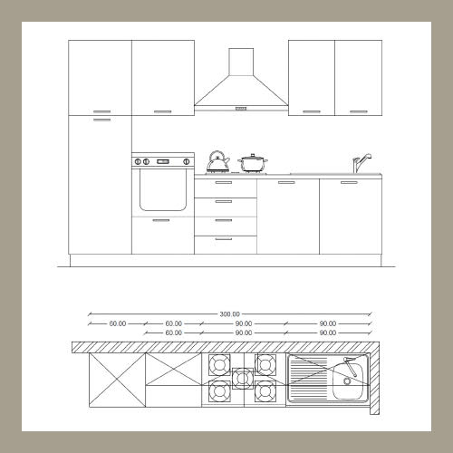 Block Kitchen with Appliances 330cm